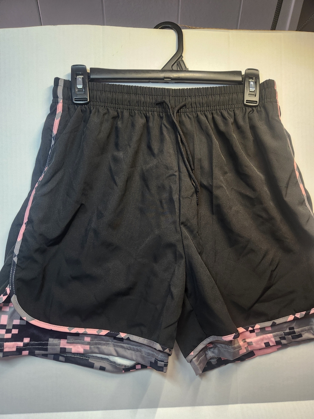Women's Black Athletic Shorts with Pink Accent
